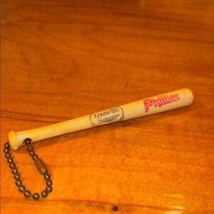 Vintage 1980s Phillies Mini Louisville Slugger Bat Keychain 4 3/4 inches